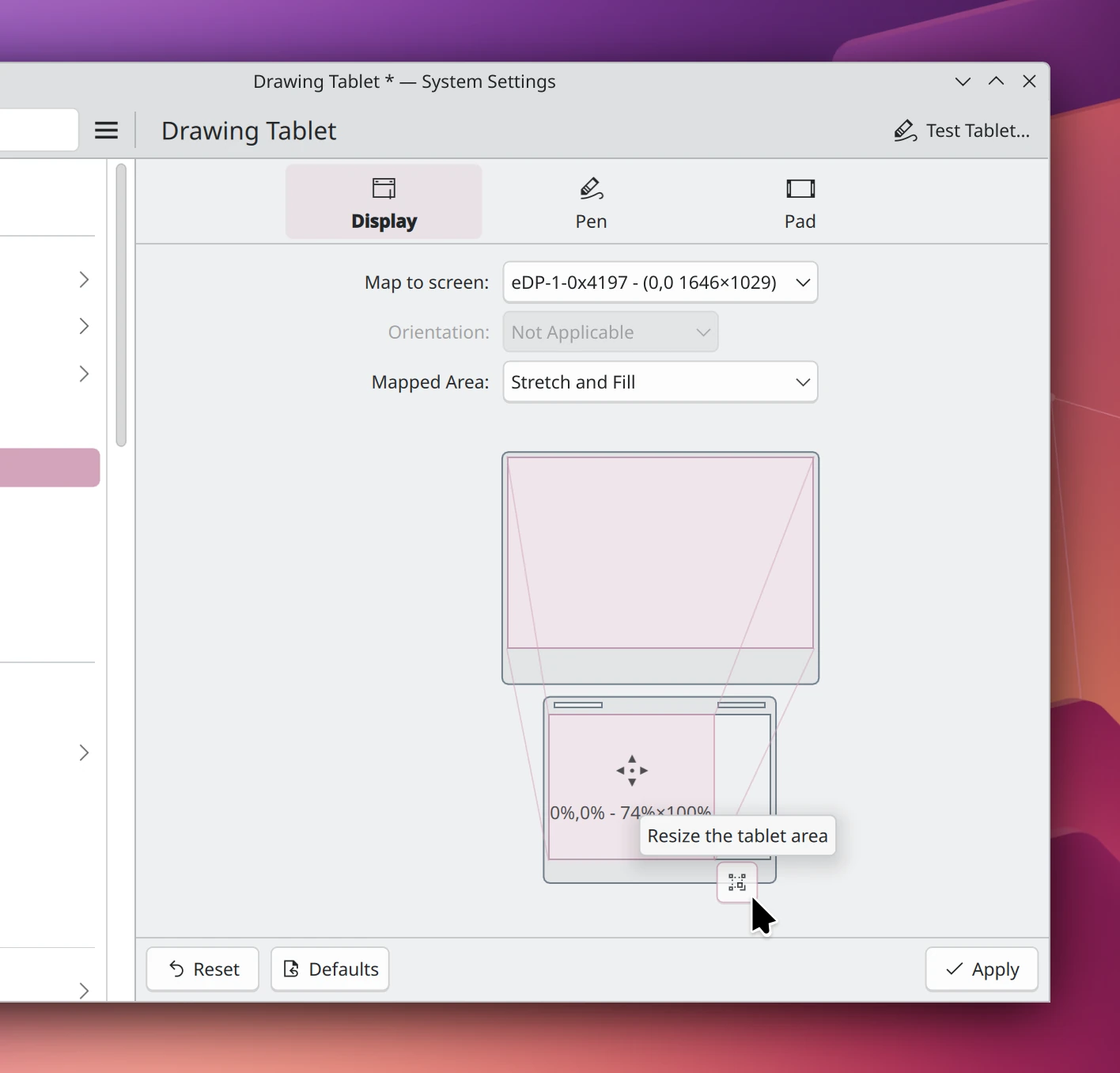 Map an area of a drawing tablet’s surface to the entire screen area