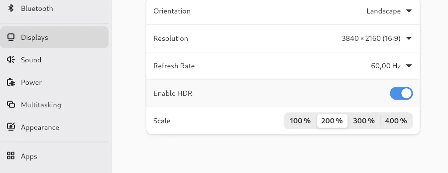 HDR switch in GNOME 48 beta