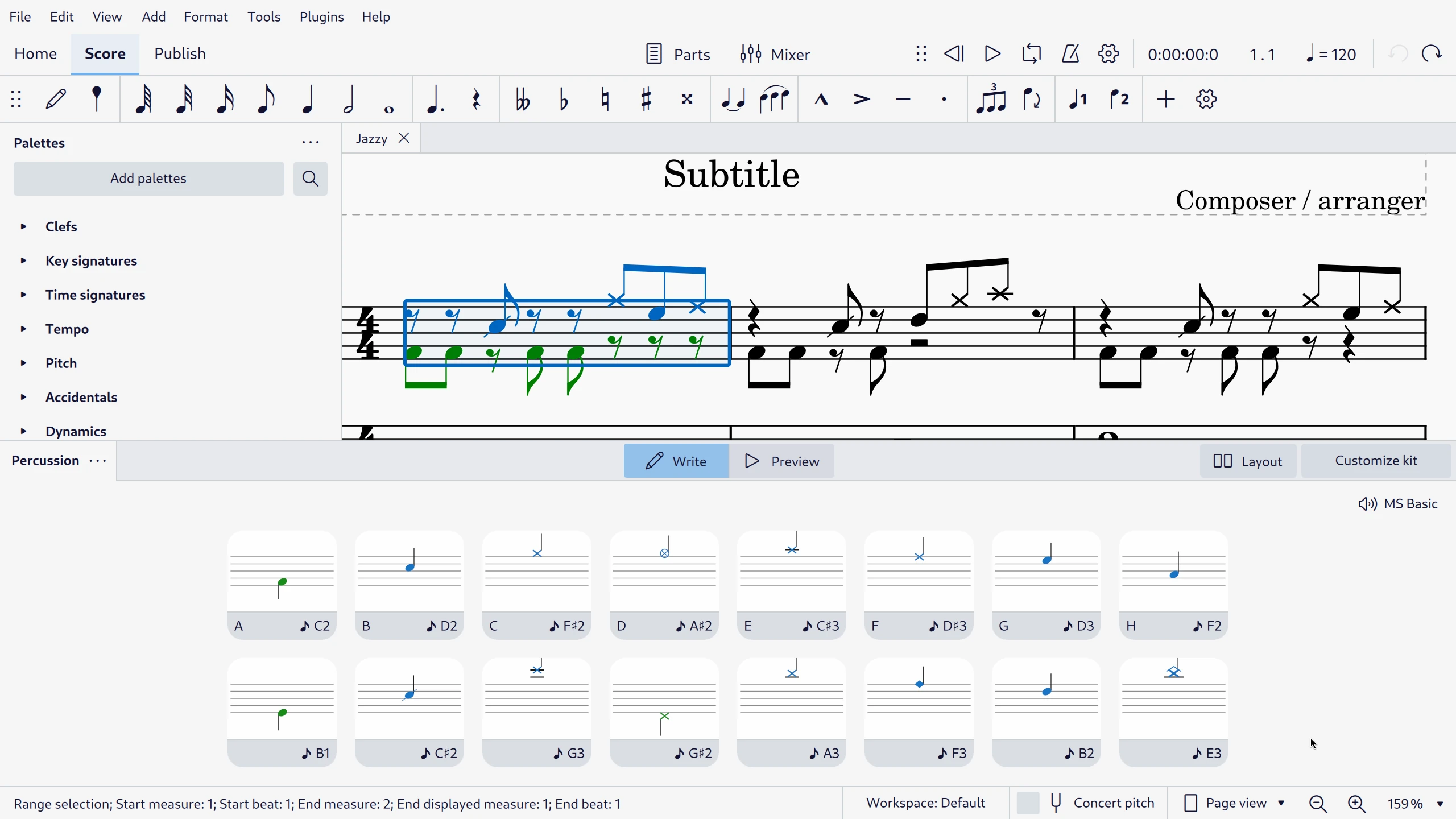 Notation preview for Percussion in MuseScore Studio 4.5