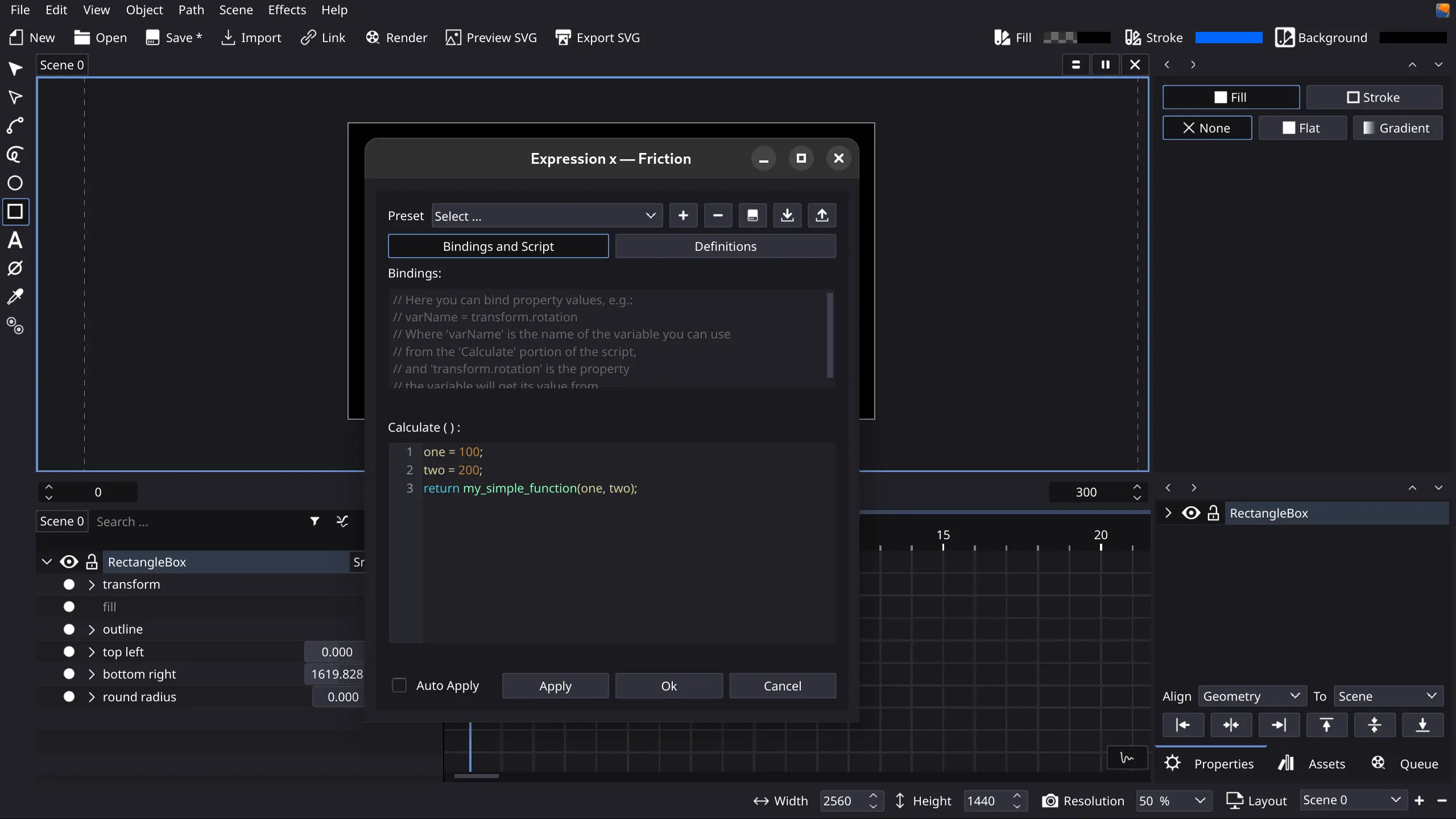 Expressions editor in Friction