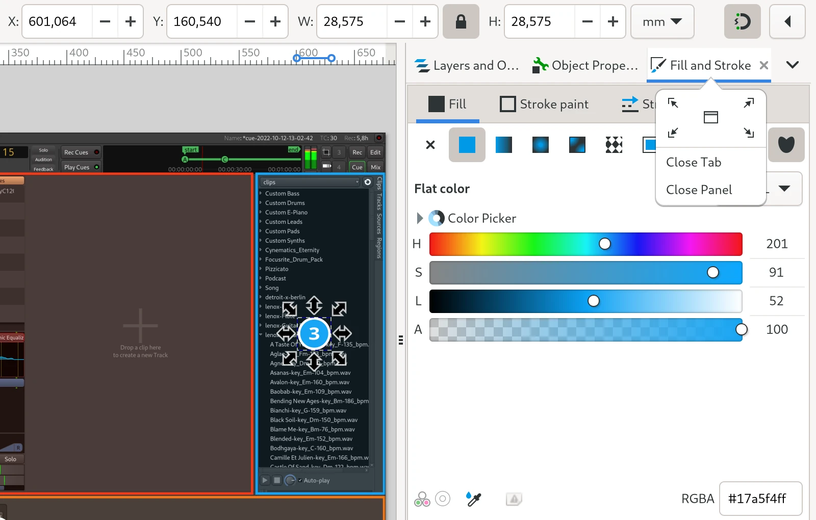 New docking menu in Inkscape