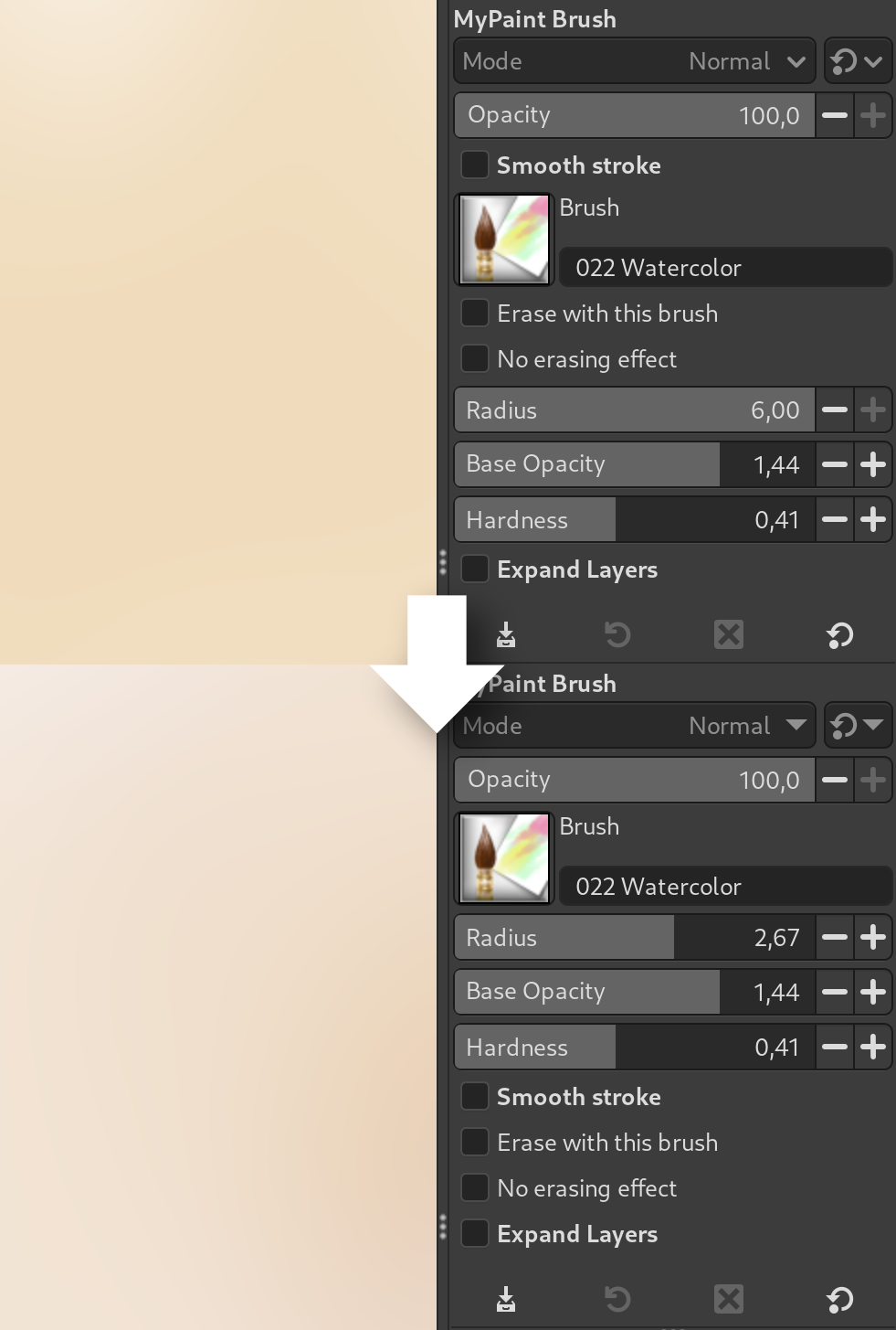 MyPaint tool settings