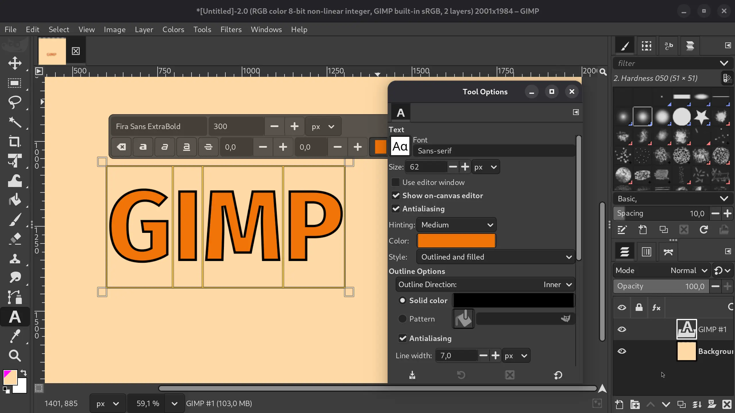 GIMP 3.2 outline direction and brush preview
