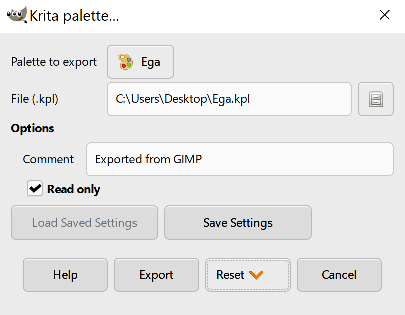 KPL exporting in GIMP