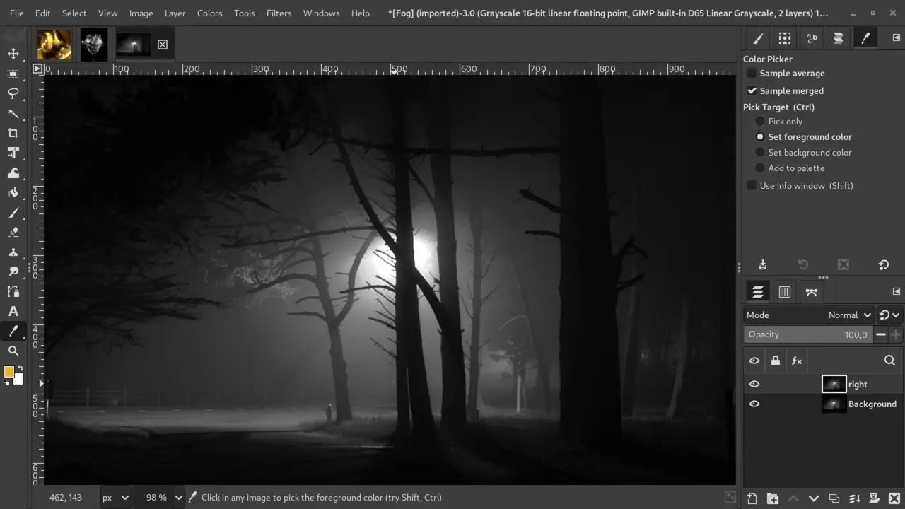 EXR with layers opened in GIMP