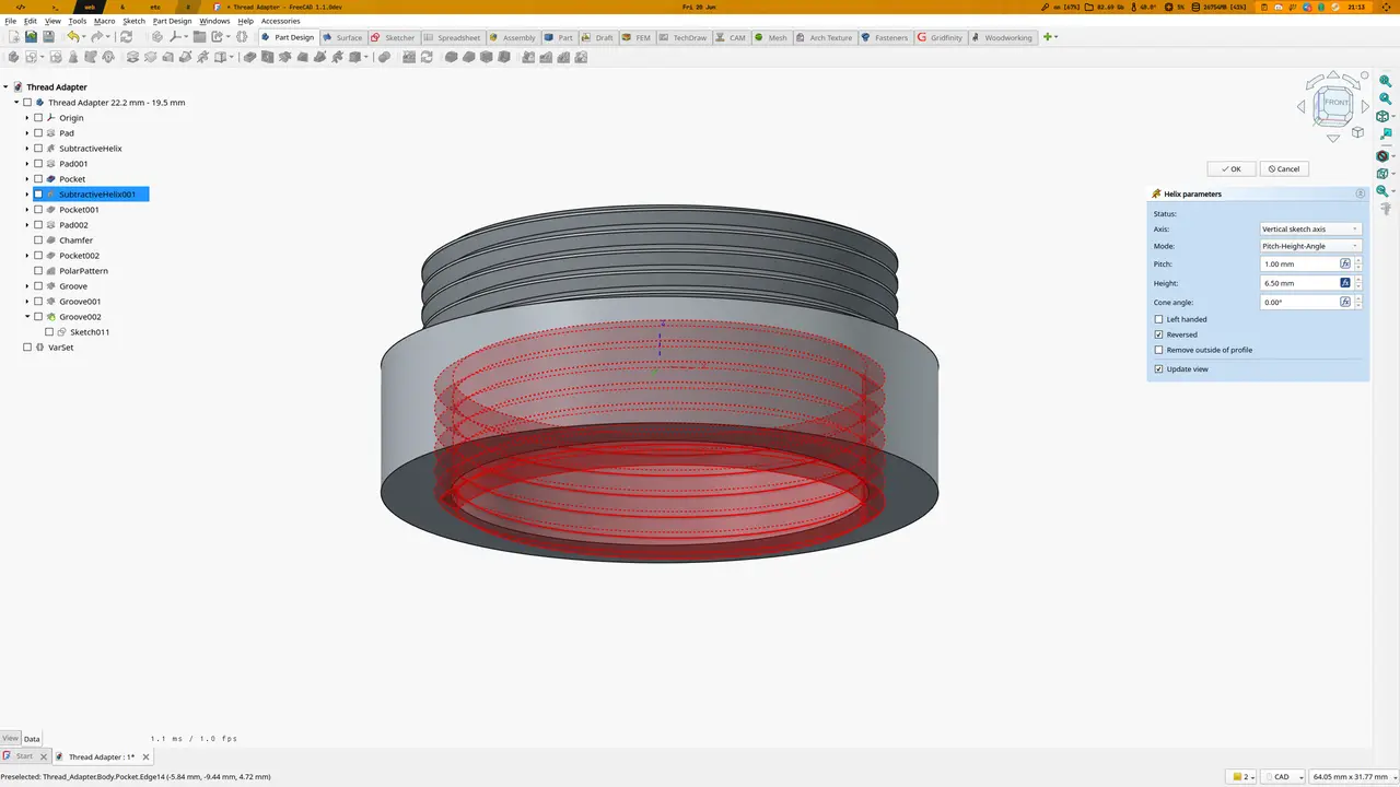 Transparent helix preview un FreeCAD