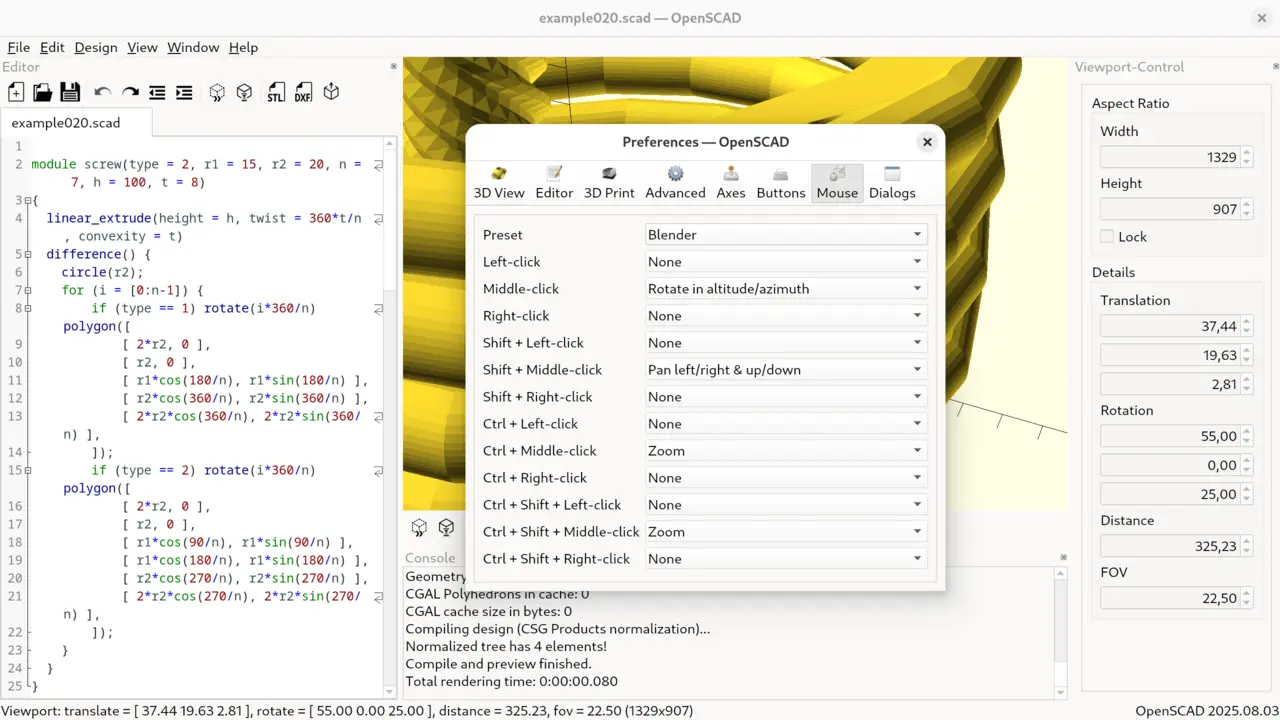 Mouse preset in OpenSCAD