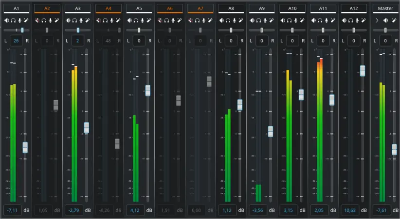 Updated audio mixer in Kdenlive