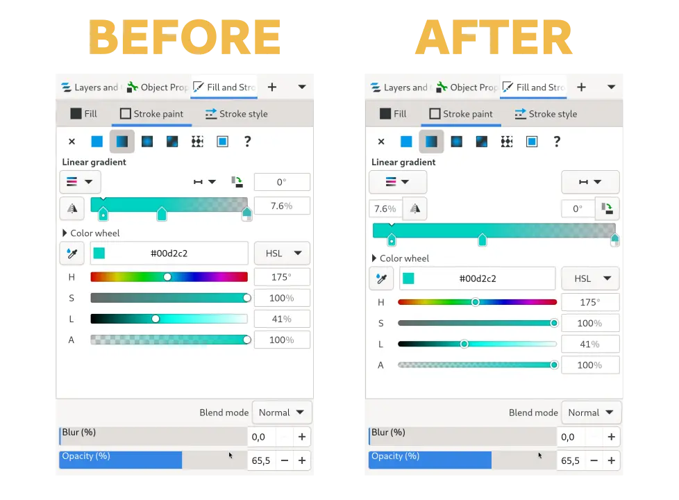 Updated gradient editor UI in Inkscape