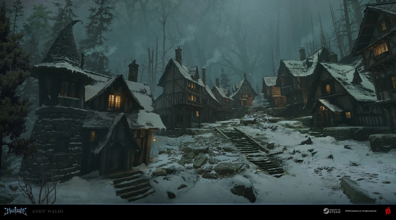 Tale’s Edge - Snowy Woodland Village by Andy Walsh