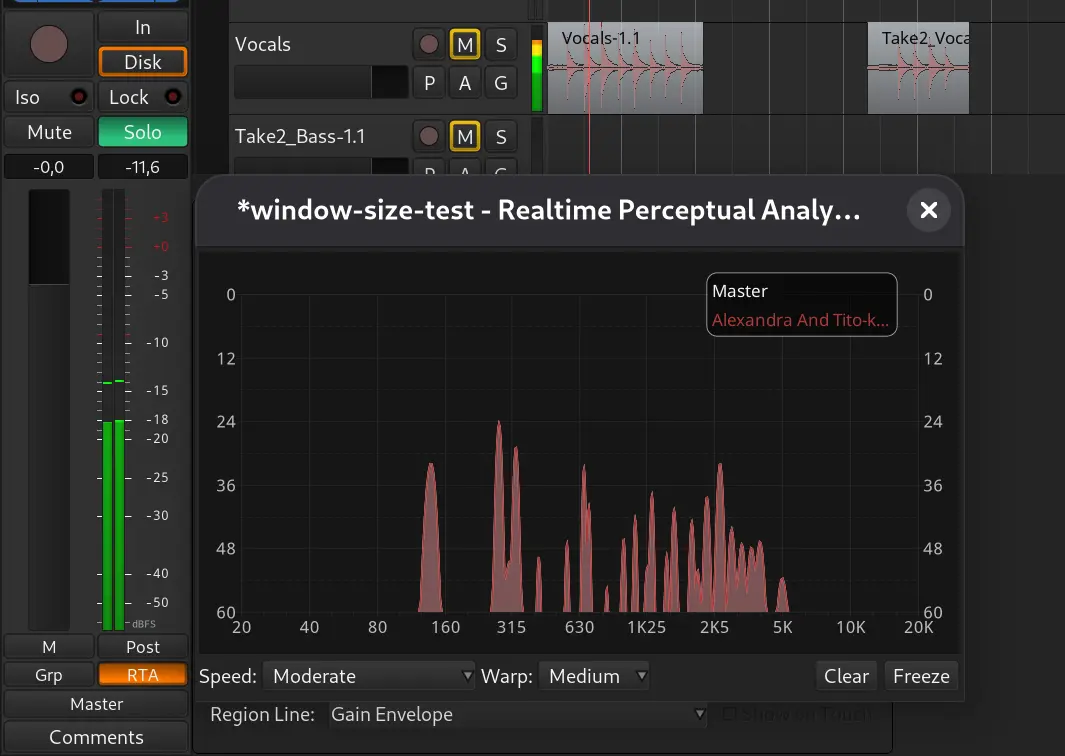 RTA toggle in Ardour mixer channels