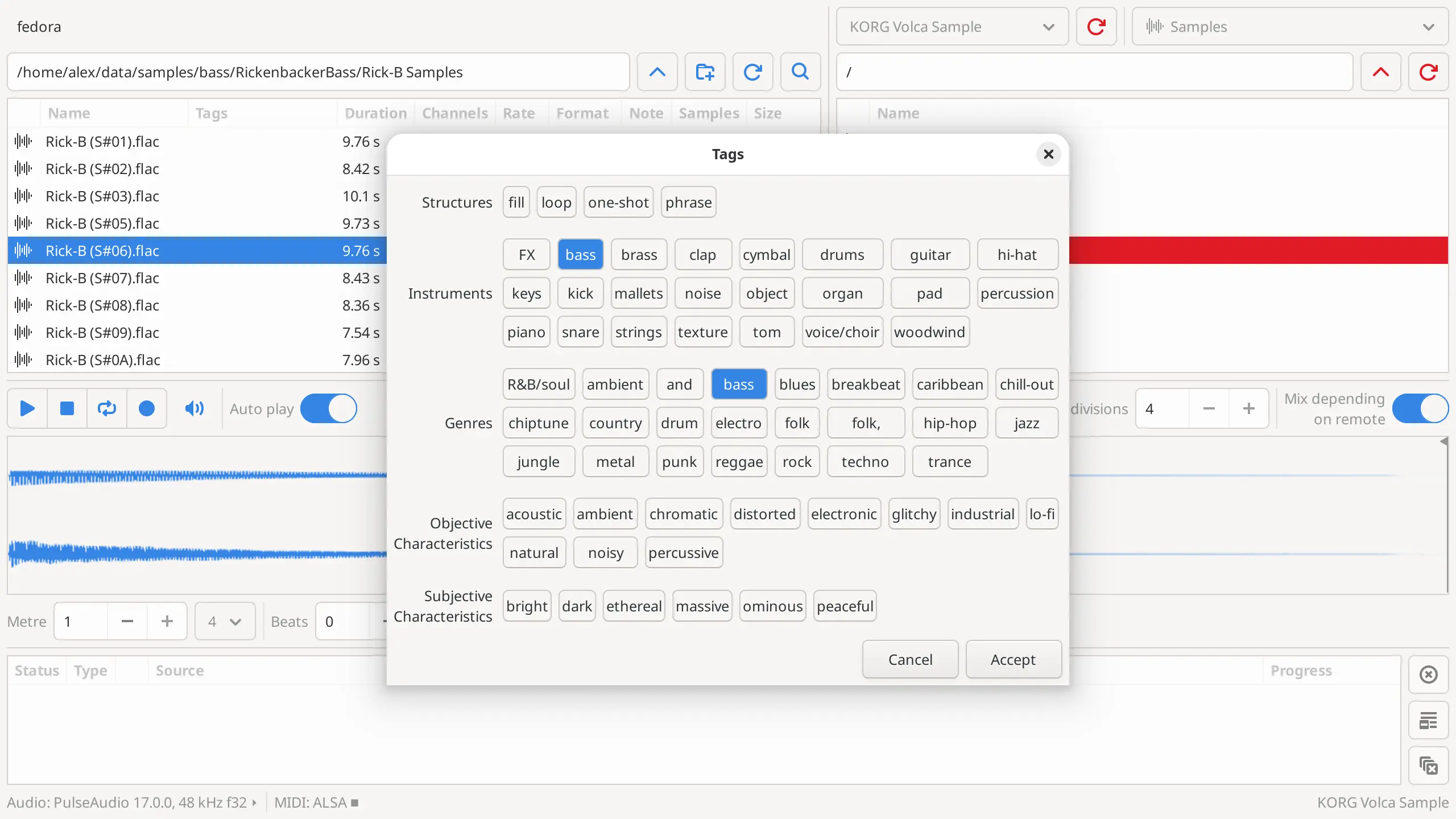 Selecting tags in Elektroid